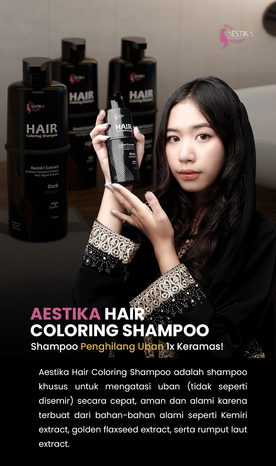 Aestika shampoo penutup uban tanpa amonia BPOM dan halal