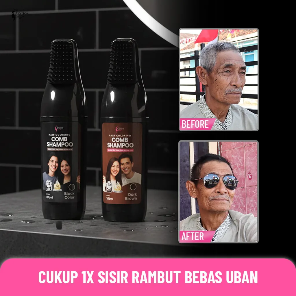 Aestika Comb Shampoo - cukup 1x sisir rambut bebas uban, before after
