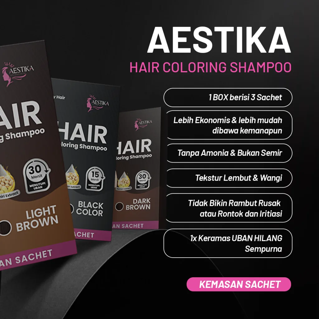 Aestika Hair Coloring Shampoo kemasan Sachet — 1 box isi 3 sachet