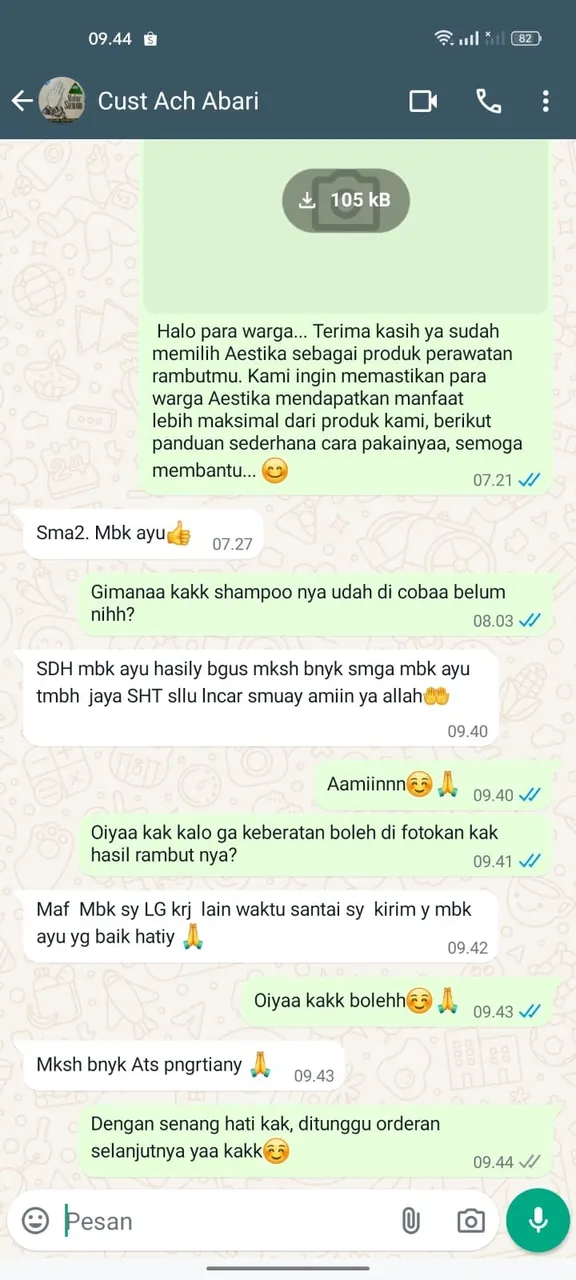 Testimoni pembeli via WhatsApp